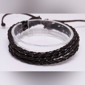 Men's leather bracelet braided layered brown new e36